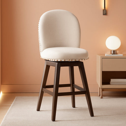 Bar Stools Set of 4, Swivel Counter Height Bar Stools with Back and Wood Legs, Chenille Fabric Upholstered Barstools, 26.2-Inch Tall Counter Barstools for Kitchen Island, Cappuccino Beige