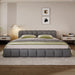 King Size Elegant Chenille Upholstered Platform Bed with Thick Headboard and Footboard, Block Style Upholstery Grounded Bed Frame, Gray