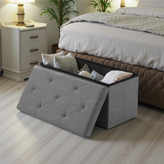 30 Inches Folding Storage Ottoman Bench, End of Bed Foot Rest Stools Ottoman Storage Chest with Padded Seat for Bedroom, Living Room, Entryway, Holds up to 660 Lb, Grey