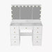 White Makeup Vanity Desk 9-Drawers Wood Dressing Table with 3 Mirrors, Glass Top, Hidden Storage Shelves, LED Bulb Light