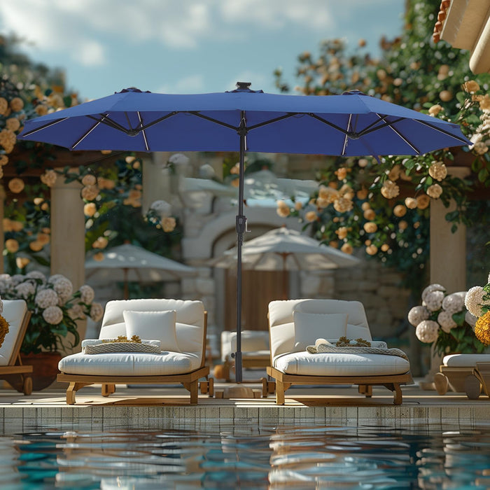 13Ft Patio Umbrella with Led Lights, Rectangle Outdoor Umbrella