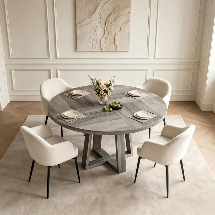 47 Inch round Dining Table for 4-6 People, Wash Grey Kitchen Table | Farmhouse Dinner Table Set for 4, Circle Kitchen Table with Wooden Pedestal Base, for Dining Room, Living Room(Table Only)