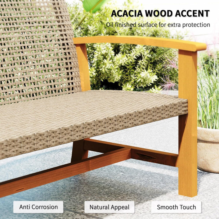 Wicker Outdoor Couch, 3-Seat Rattan Outdoor Patio Sofa, 1000 Lbs. Capacity, Acacia Wood Patio Furniture Couch with Steel Seat and Armrests for Backyard, Porch, Teak