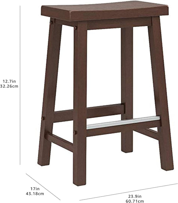Solid Wood Saddle-Seat Kitchen Counter-Height Stool, 24-Inch Height, Walnut Finish - Set of 2