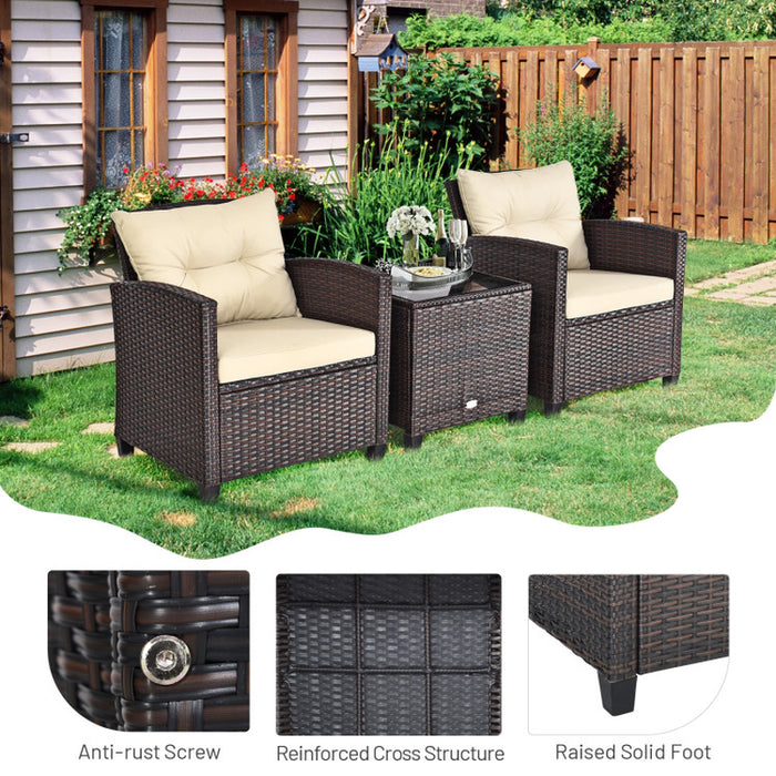 3 Pieces Rattan Patio Furniture Set with Washable Cushion