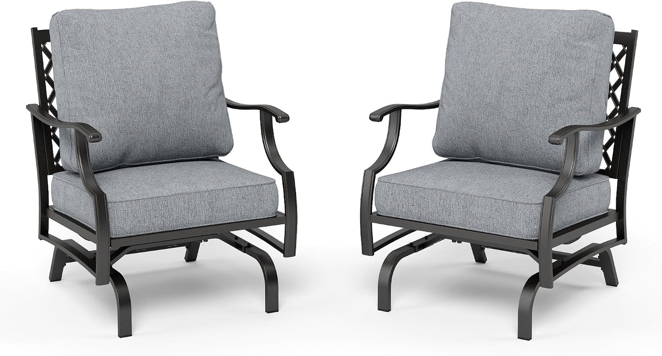 , 2 Pack, Patio Rocking Chairs, Alloy Steel, Grey