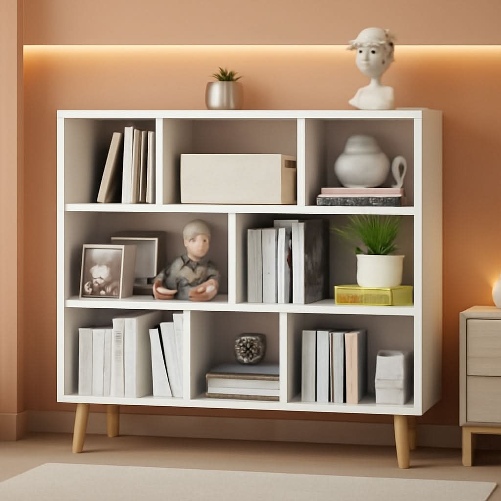 Wooden Open Shelf Bookcase - 3-Tier Floor Standing Display Cabinet Rac ...