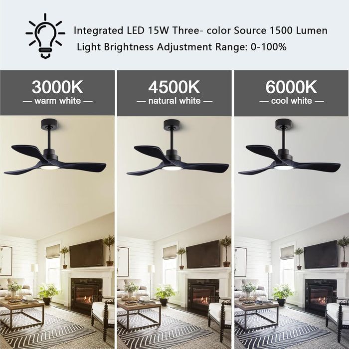 52" Wood Ceiling Fan with Lights with Remote Control Ceiling Fan, 3 Wood Blades, Solid Wood Ceiling Fan Indoor Outdoor for Dining Room, Living Room, Farmhouse, Etc. (Black)…