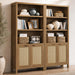 71" Tall Bookcase 5 Tier Rattan Bookshelf with Doors for Library | Farmhouse Storage Book Shelf with Adjustable Shelves Large Book Case Bookshelves for Living Room Home Office Bedroom Kitchen