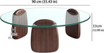 Modern round Coffee Table with Glass Top, 32.68" D X 22.44" W X 15.75" H, Circular Tea Tables for Living Room Home Office Industrial Cocktail Tables (Walunt-Clear Glass/35.43")