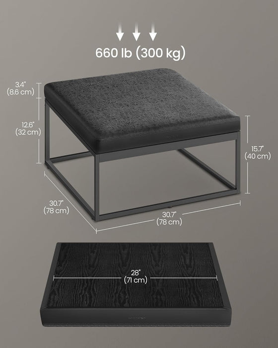 LUIZ Collection - Ottoman, Square Coffee Table, Footstool, Reversible Top, Padded Seat, Side Table, Minimalist, Steel Frame, Max. Load 660 Lb, for Living Room, Ink Black ULOM077B01
