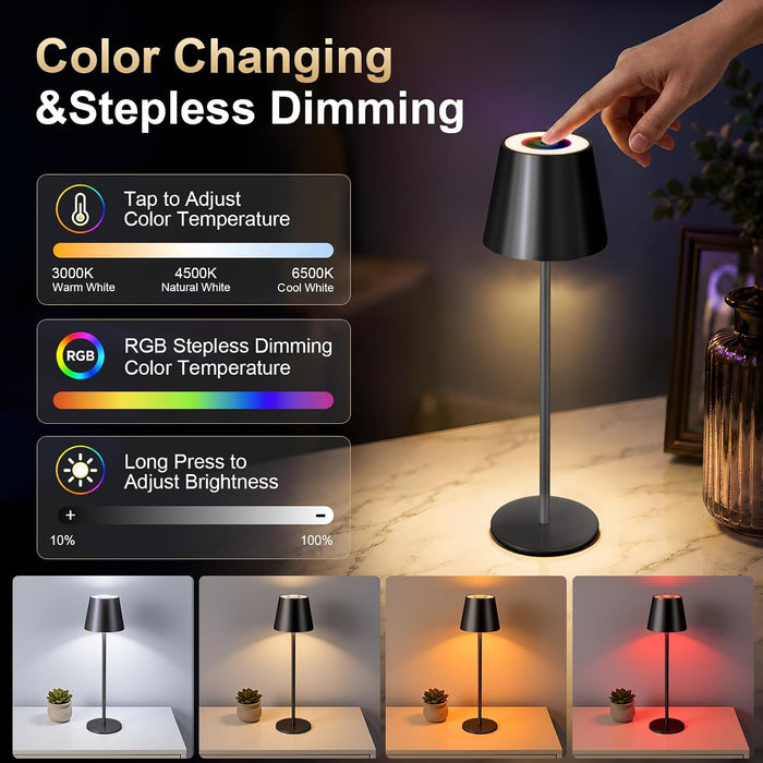 4 Pack Cordless Table Lamp Rechargeable Black