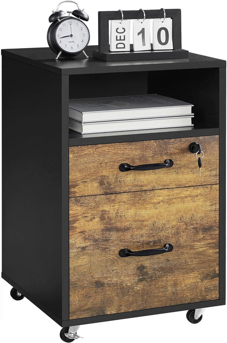 Black Rolling File Cabinet, 2 Drawers, Lock