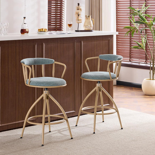 Counter Height Swivel Bar Stools Set of 2, 26" Seat Height Counter Bar Stool for Kitchen Island, Chenille Barstools with Back and Metal Legs for Home Bar Coffee, Blue