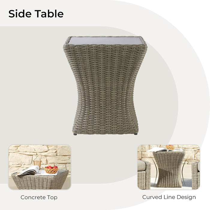 3 Pieces Wicker Patio Bistro Set, Outdoor Furniture Set with 2 Pieces Rattan Rocking Swivel Chairs, Thickened Cushions and Side Table, Brownish Grey Cushions with Grey Wicker