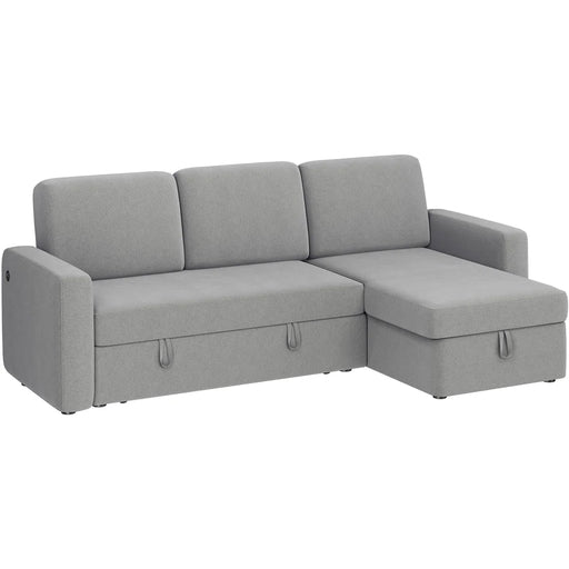 Reversible Sectional Sofa with USB & Type-C Ports for Livingroom, Light Gray