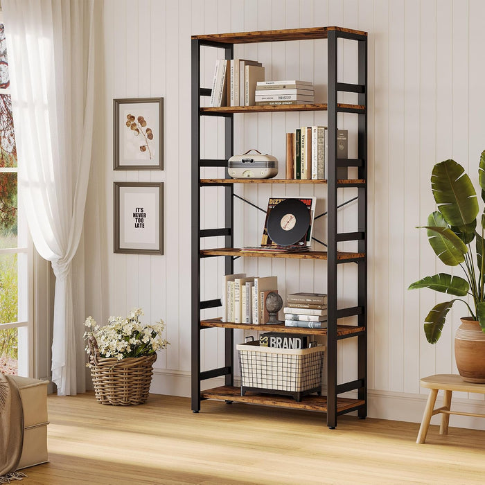 Bookshelf, 31.5" Wide 6-Tier Industrial Bookcase, Vintage Brown
