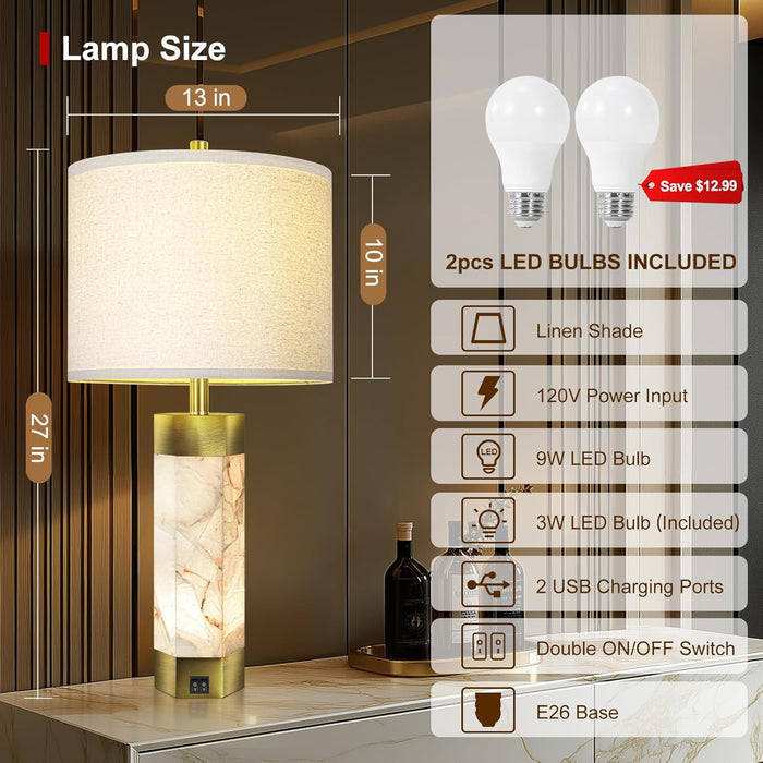 27" Alabaster Table Lamps Set of 2,Table Lamp with Night Light