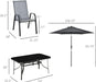 8 Pieces Patio Furniture Set with 9Ft Patio Umbrella, Outdoor Dining Table and Chairs, 6 Chairs, Push Button Tilt and Crank Parasol, Tempered Glass Top, Gray