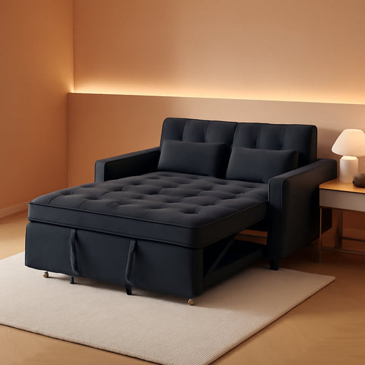 Black Velvet Sleeper Sofa With Adjustable Backrest