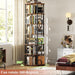 6 Tier Rotating Bookshelf Tower, Revolving Bookcase, 360° round Spinning Book Shelf, Narrow Swivel Bookshelves Vertical Turning Corner Bookshelf Organizer for Small Space, Rustic Brown