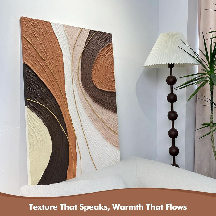 Hand-Painted Thick Textured 3D Curve in Plaster Abstract Neutral Wall Art, Contemporary Minimalist Canvas Oil Painting Wall Decor,Home Decorative Art Painting