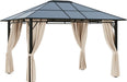 10' X 12' Hardtop Gazebo Canopy with Polycarbonate Roof, Aluminum Frame, Permanent Pavilion Outdoor Gazebo with Netting, for Patio, Garden, Backyard, Deck, Lawn