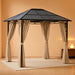10' X 12' Hardtop Gazebo Canopy with Polycarbonate Roof, Aluminum Frame, Permanent Pavilion Outdoor Gazebo with Curtains for Patio, Garden, Backyard, Deck, Lawn, Dark Brown, Off-White