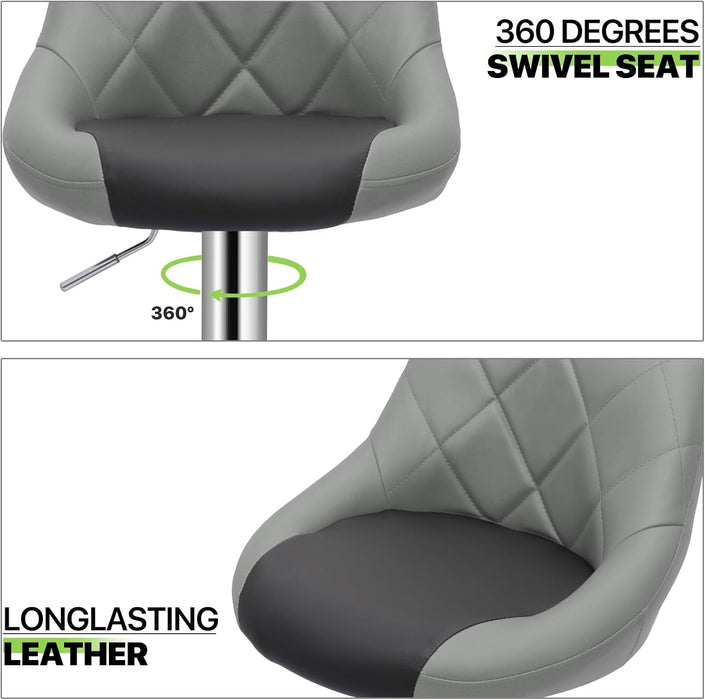 Bar Stools Set of 2 for Kitchen Counter, Height Adjustable Swivel PU Leather Barstools, Modern Bar Chair with Back and Footrest, Grey