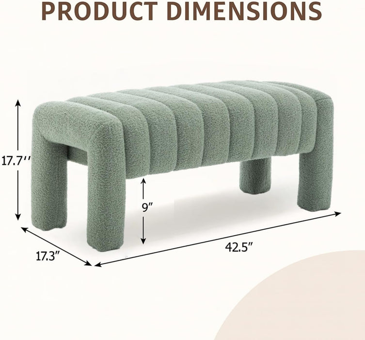 42.5" Upholstered Ottoman Bench,Modern Boucle Entryway Bench with Seating,Upholstered End of Bench,Teddy Fabric Footrest for Bedroom,Living Room