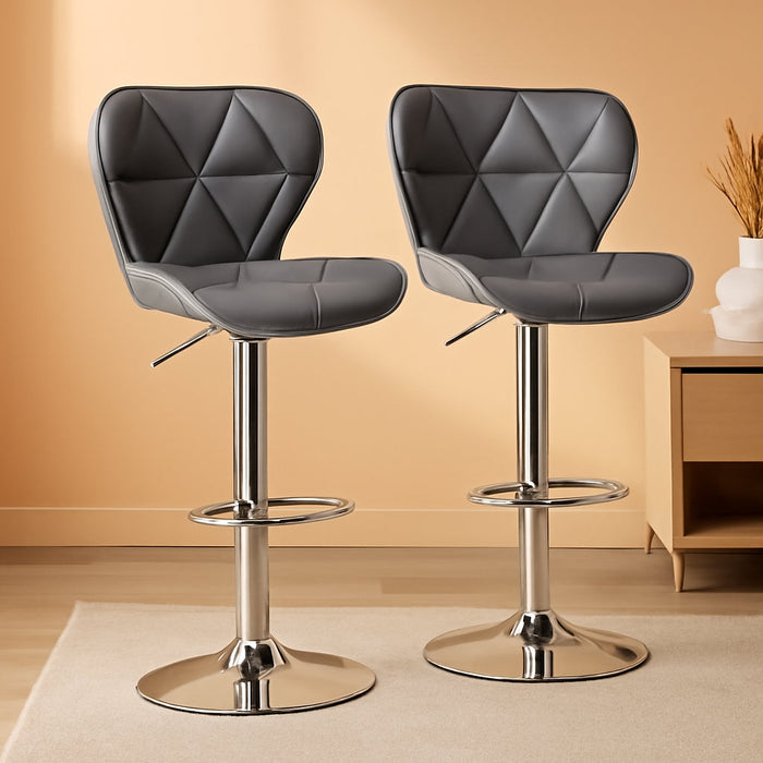 Bar Stools, Stylish Adjustable PU Leather Swivel Barstools, Counter Height Bar Chair Set of 2 with Foma Padded for Home Kitchen, Grey
