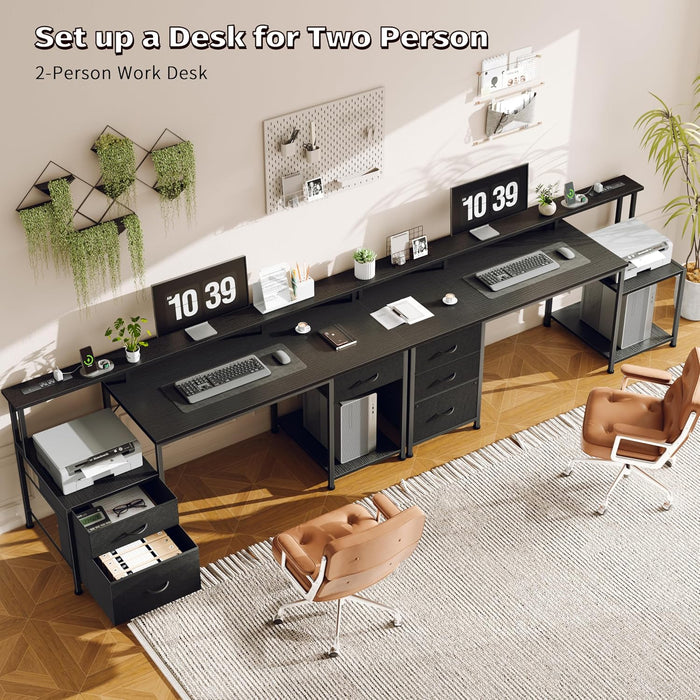 55" Computer Desk with File Drawer, Printer Space, Dark Black
