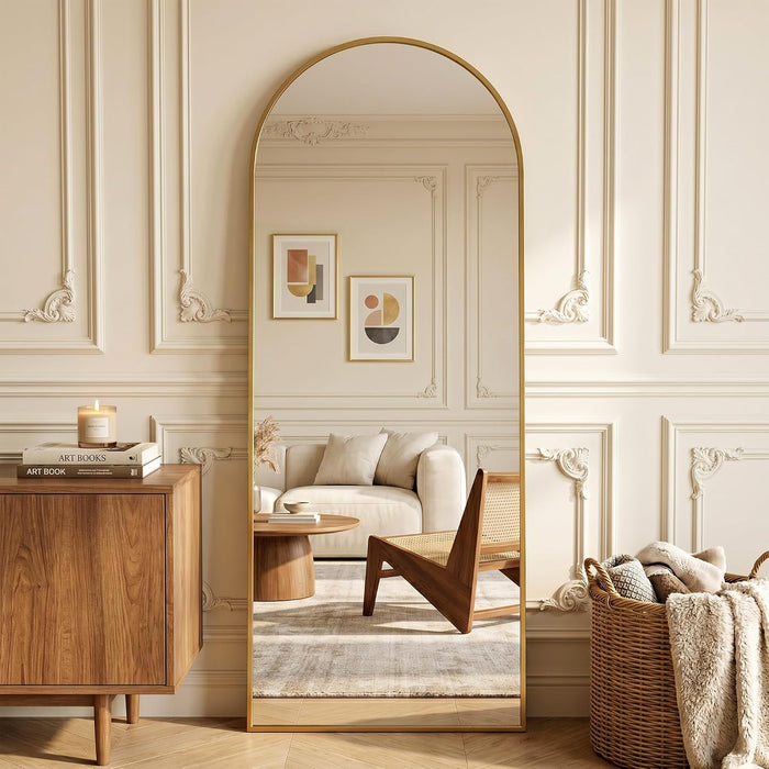 Full Length Mirror, 64" X 21" Arched Full Body Mirror Large Standing Floor Mirrors, Mirrors for Bedroom, Bathroom, Living Room Standing or Wall Leaning, Gold