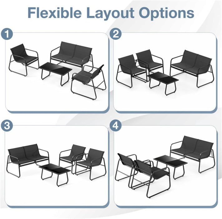 Stylish Outdoor Conversation Set with Tempered Glass Table and Ergonomic Seating for Patio, Garden, or Balcony Use