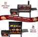 Charcoal Grill Offset Smoker, 744.5 Sq.In Outdoor BBQ Smoker Grill with Side Fire Box, 4-Position Charcoal Pan, Built-In Thermometer, Side Table & Wheels for Backyard Patio Camping