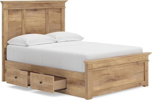 Signature Design by Ashley Fenderport Full Bedframe with Headboard and 2 Storage Drawers, Panel Platform Bed, Cottage‑Inspired Bedroom Furniture, Natural Brown