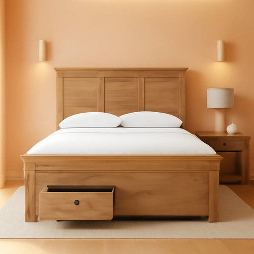 Signature Design by Ashley Fenderport Full Bedframe with Headboard and 2 Storage Drawers, Panel Platform Bed, Cottage‑Inspired Bedroom Furniture, Natural Brown