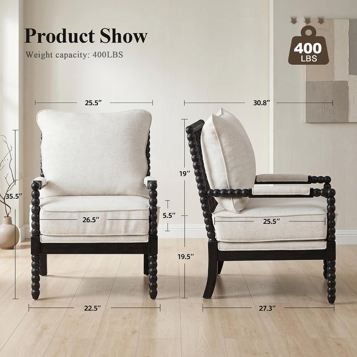 Linen Fabric Spindle Accent Chair with Wood Frame,