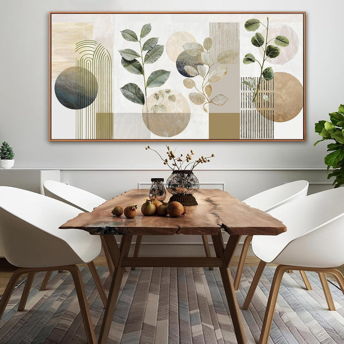 Large Boho Wall Art for Living Room 29 X 58 in Green Botanical Boho Wall Art Modern Canvas Art Wall Decor Natural Abstract Geometry Lines Prints Picture Ready to Hang with Framed