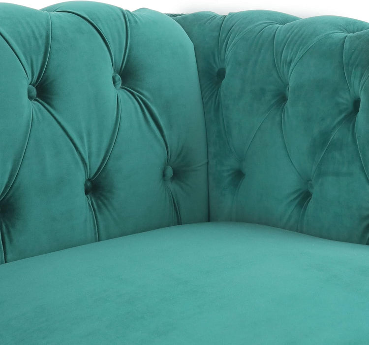 3 Pieces of Living Room Furniture Sofa Sets, Modern Velvet Chesterfield Sofa&Chesterfield Club Chair&Chesterfield Loveseat Sofas Set with Nailhead Trim Scroll Arms for Living Room(Green)
