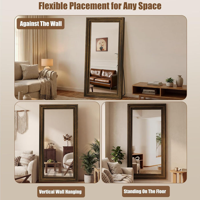 Wood Full Length Mirror 71"X30", Large Solid Wood Frame Floor Mirror