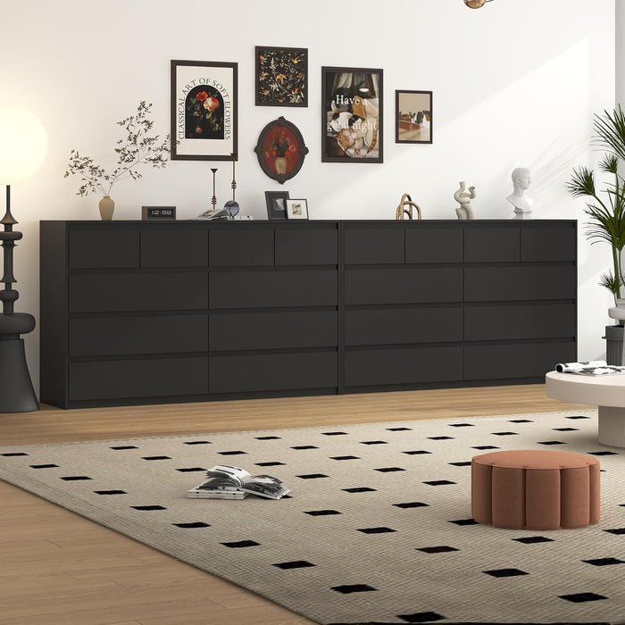 Black Malm Dresser for Bedroom, 55" Wide 37" Tall Dresser with 10 Drawers, Modern Large Wood Chest of Drawer Handle Free, Living Room, Entryway, Hallway, Black