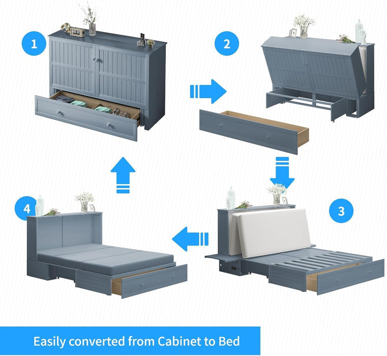 Queen Murphy Bed Cabinet With USB StorageDrawerWithUSBCharging