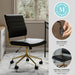 Ivy Armless Swivel Task Chair for Home Office in Black Faux Leather with Polished Brass Frame