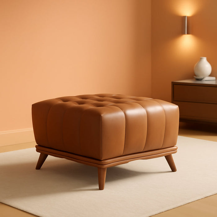 Kinsley Square Ottoman Footstool, Ottoman Chair with Large Seat, Faux Leather Upholstery Coffee Table, Modern Side Table for Living Room Bedroom Home Decor, Brown