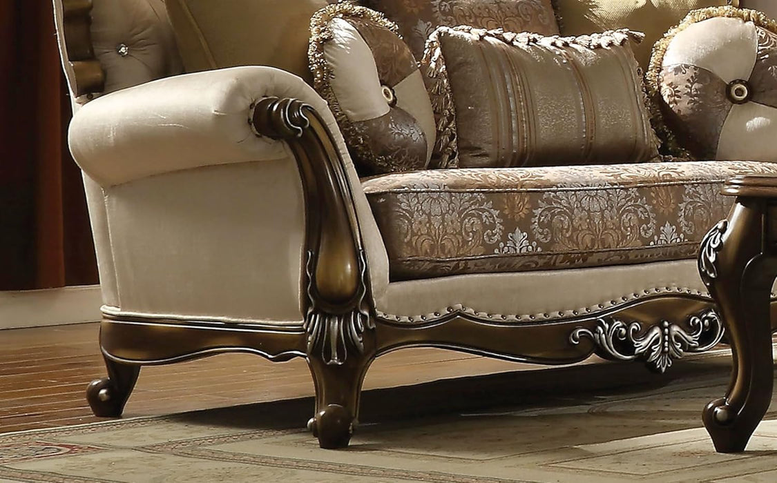 4-Piece Living Room Set Include Sofa W/ 7 Pillows, Loveseat W/ 5 Pillows, Chair W/ 2 Pillows and Coffee Table, Formal Furniture Set (Tan&Antique Oak), 52110+52111+52112+82110