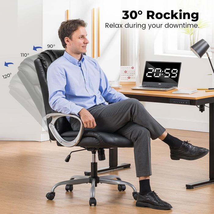 Ergonomic Office Chair Home Office Desk Chairs Comfy Back Support PU Leather Executive Office Chair with Wheels Headrest Padded Armrests Height Adjustable Tilt Swivel Rolling Reclining Seat
