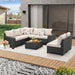 8 Pieces Patio Furniture Set All-Weather Outdoor Wicker Sectional Conversation Sofa Rattan Patio Seating Sofa with Cushion and Glass Table for Porch Poolside,Beige