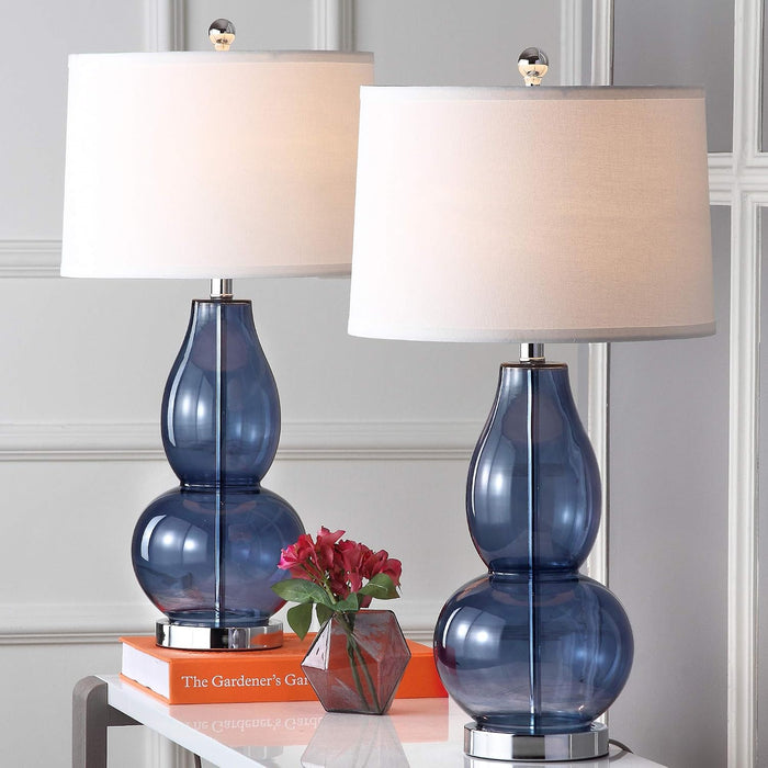 Safavieh Lighting Collection Mercurio Double Gourd Blue and White Table Lamp, Set of 2