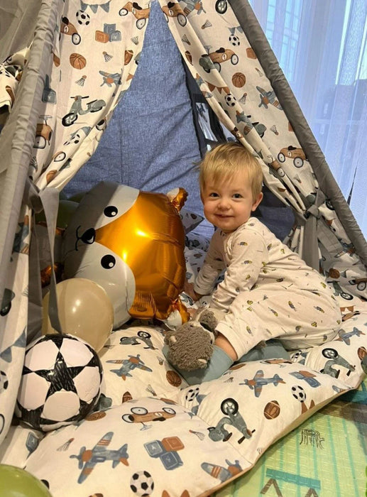 Gray Teepee with Toys Boys Playhouse